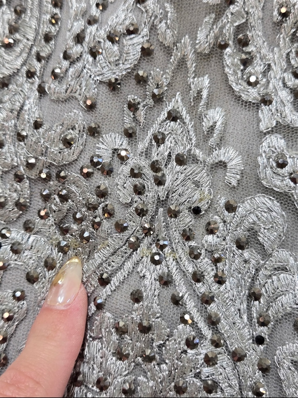 NWT CAMERON BLAKE Mon Cheri 118687 Silver Beaded Lace Formal Gown Size 12 - Picture 15 of 16